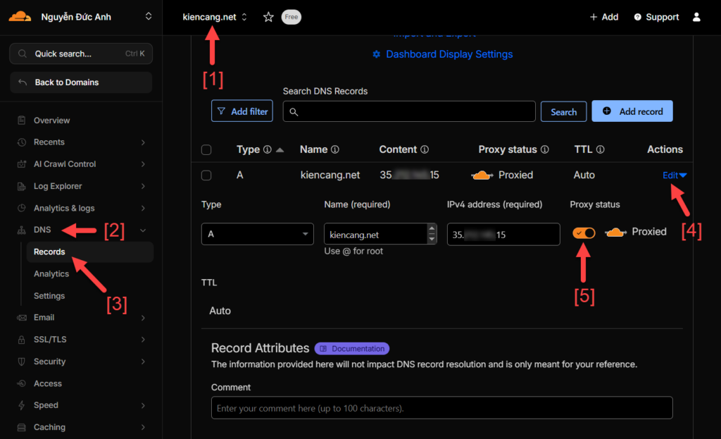 Bật proxy cho trang web