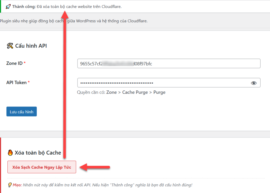 Cấu hình thành công plugin Simple Cafe Purge