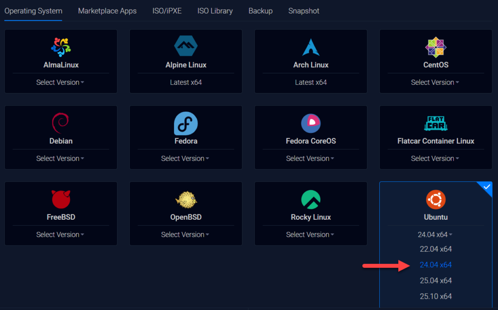 Chọn OS Ubuntu LTS
