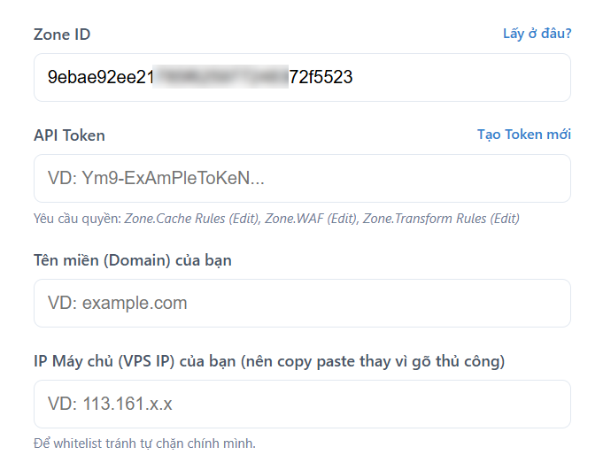 paste nó vào ô Zone ID của ứng dụng rtd-cafe