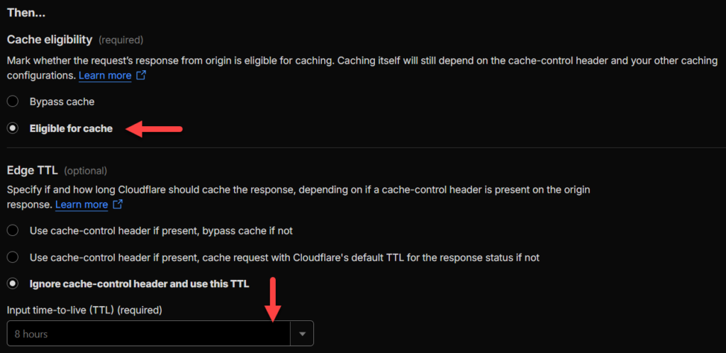Lựa chọn cache & thiết lập thời gian