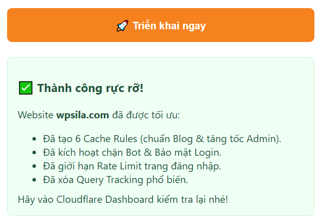 Tên miền được cập nhật Cache Rules và bảo mật