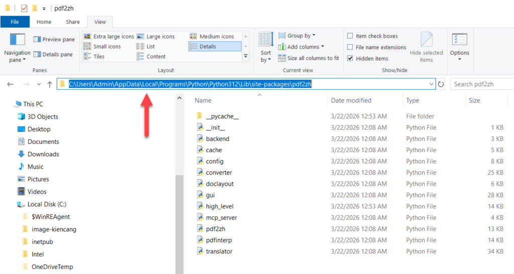 Nhập địa chỉ chứa file cần điều chỉnh