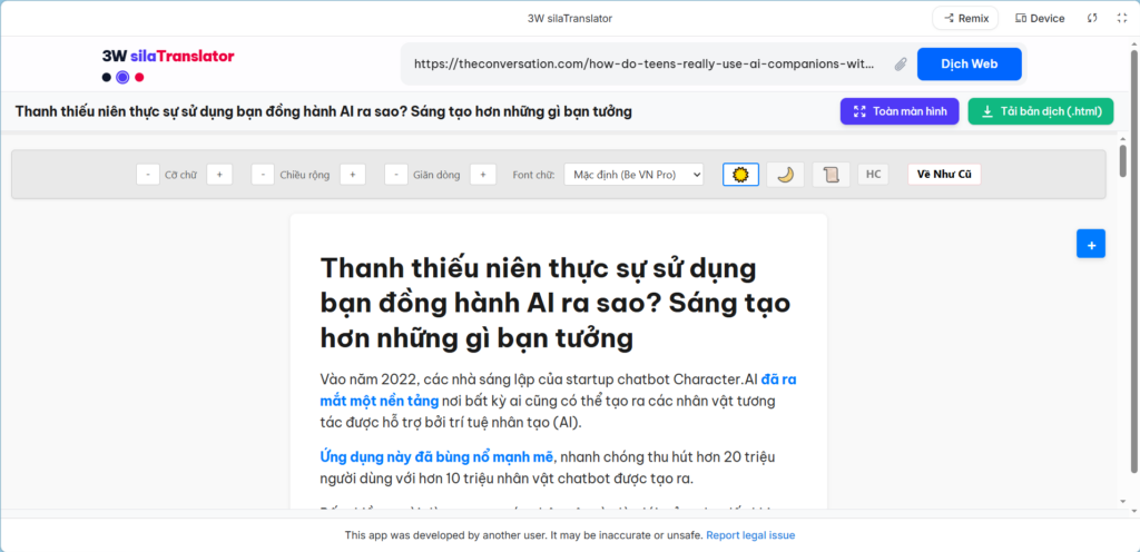Bản dịch trả về